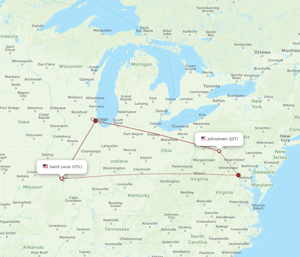 Flights from Saint Louis to Johnstown STL to JST Flight Routes