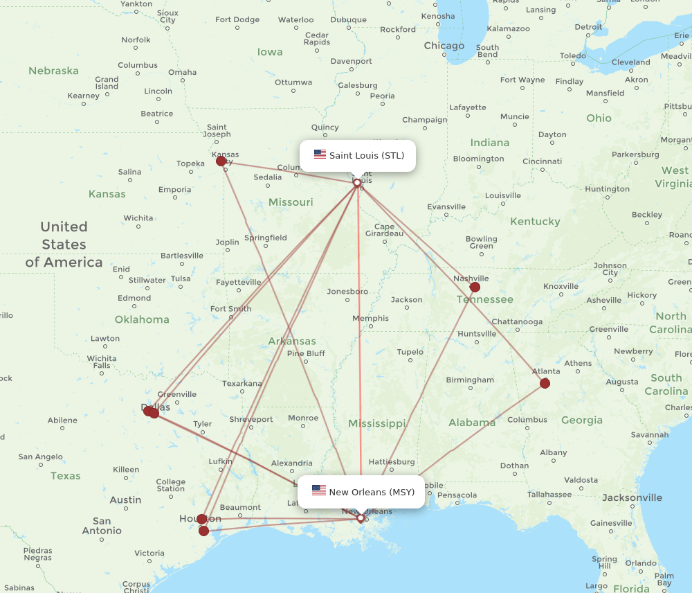 Flights from Saint Louis to New Orleans STL to MSY Flight Routes