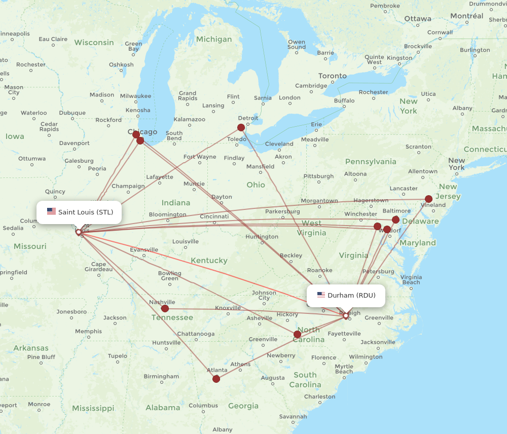 Flights from Saint Louis to Raleigh Durham STL to RDU Flight Routes