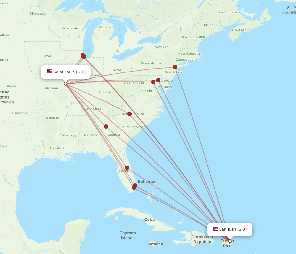 Flights from Saint Louis to San Juan STL to SJU Flight Routes