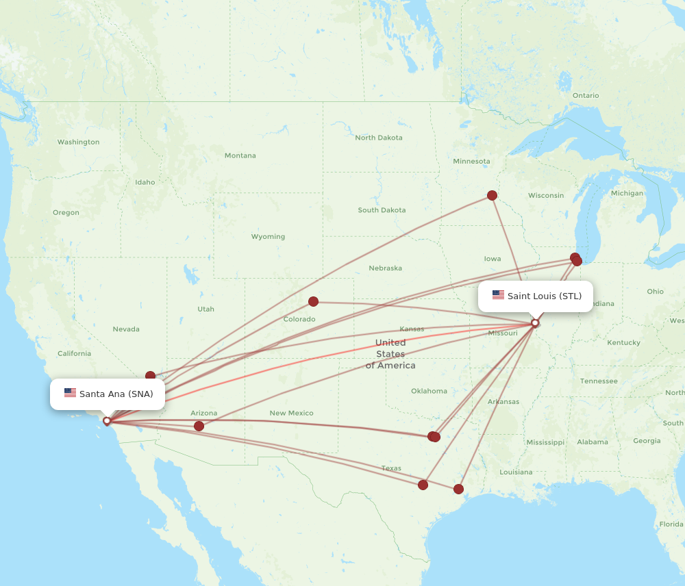 All flight routes from Saint Louis to Santa Ana, STL to SNA - Flight Routes