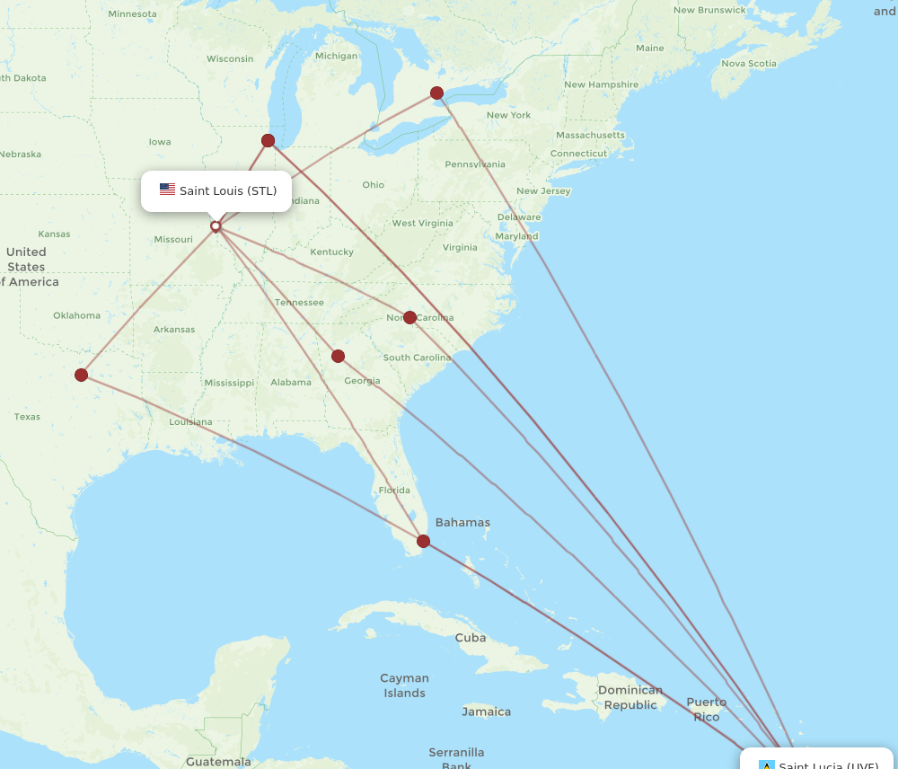 All flight routes from Saint Louis to Saint Lucia, STL to UVF - Flight ...