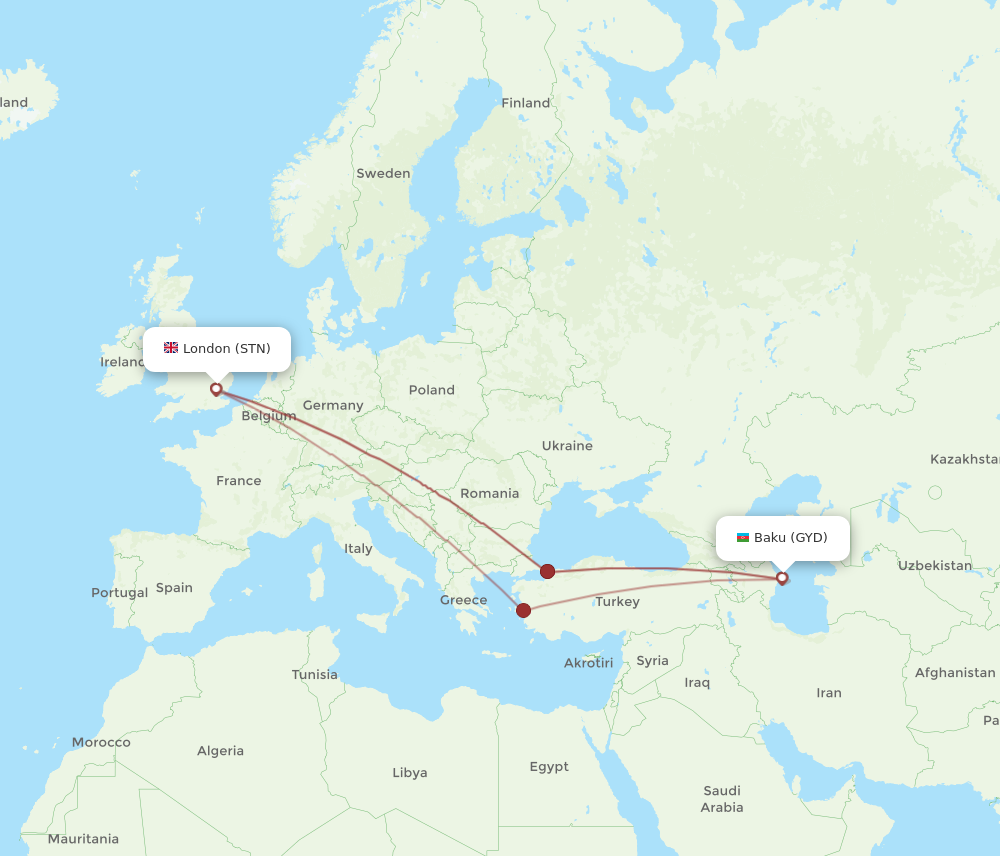 Flights from London to Baku STN to GYD Flight Routes