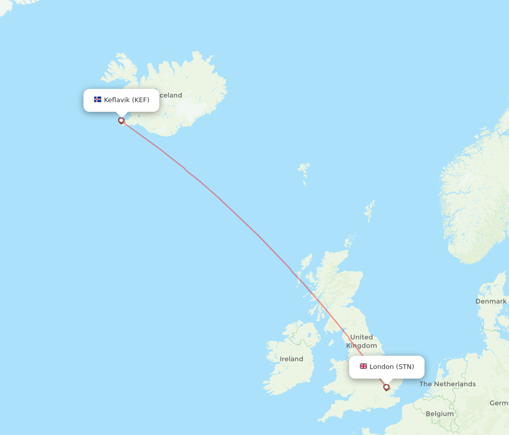 Flights from London to Reykjavik STN to KEF Flight Routes