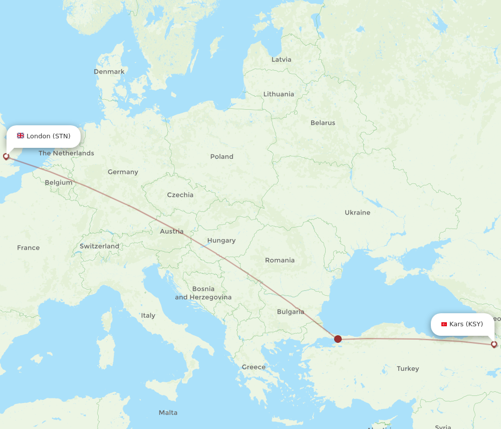 Flights from London to Kars STN to KSY Flight Routes