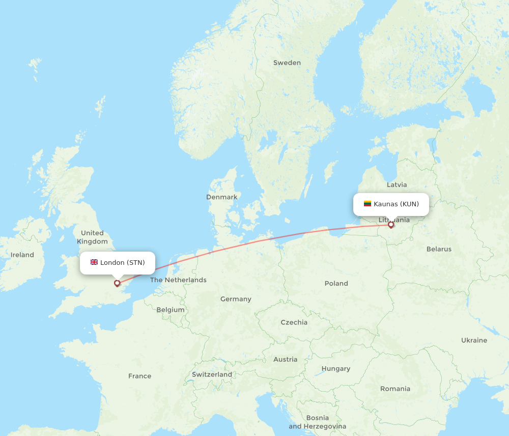 Flights from London to Kaunas STN to KUN Flight Routes