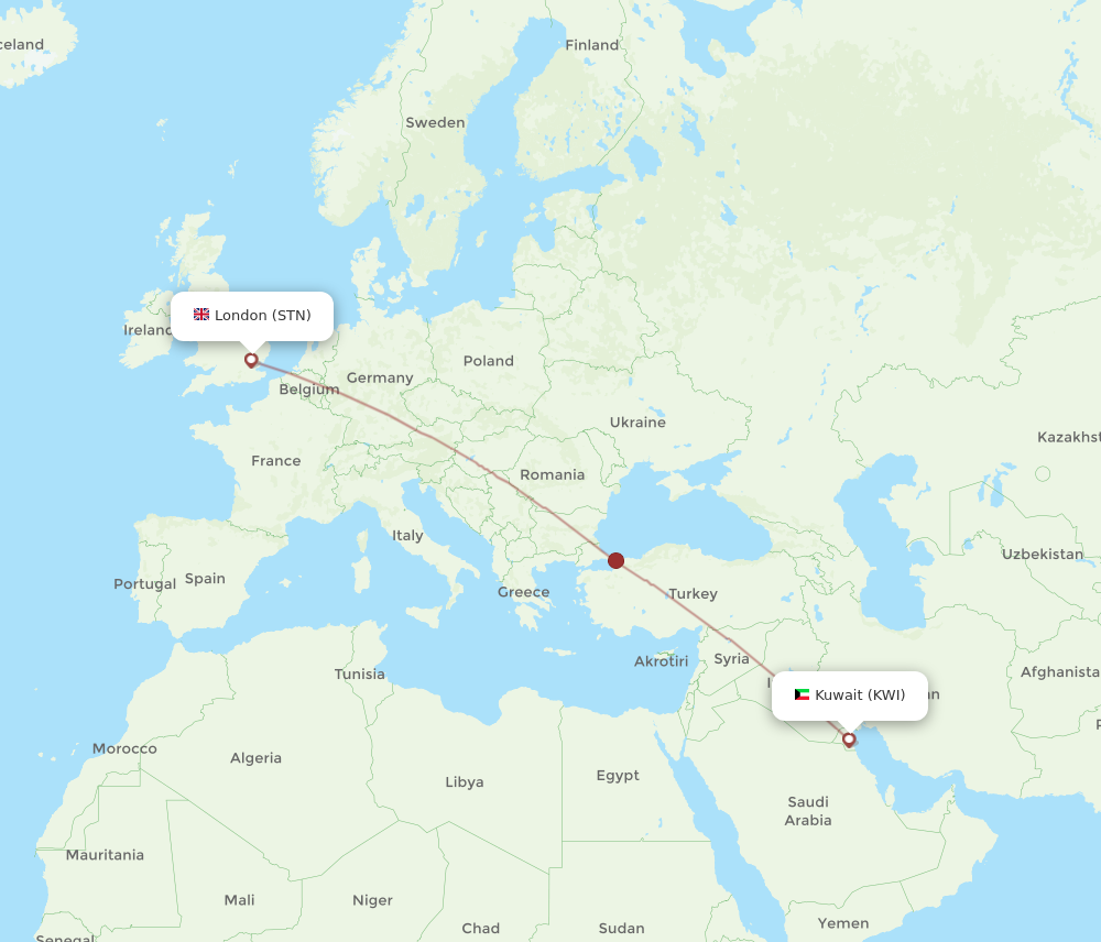 Flights from London to Kuwait STN to KWI Flight Routes