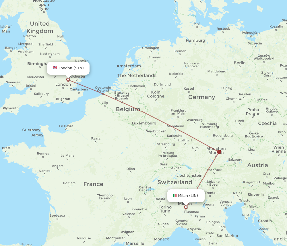 Flights from London to Milan STN to LIN Flight Routes