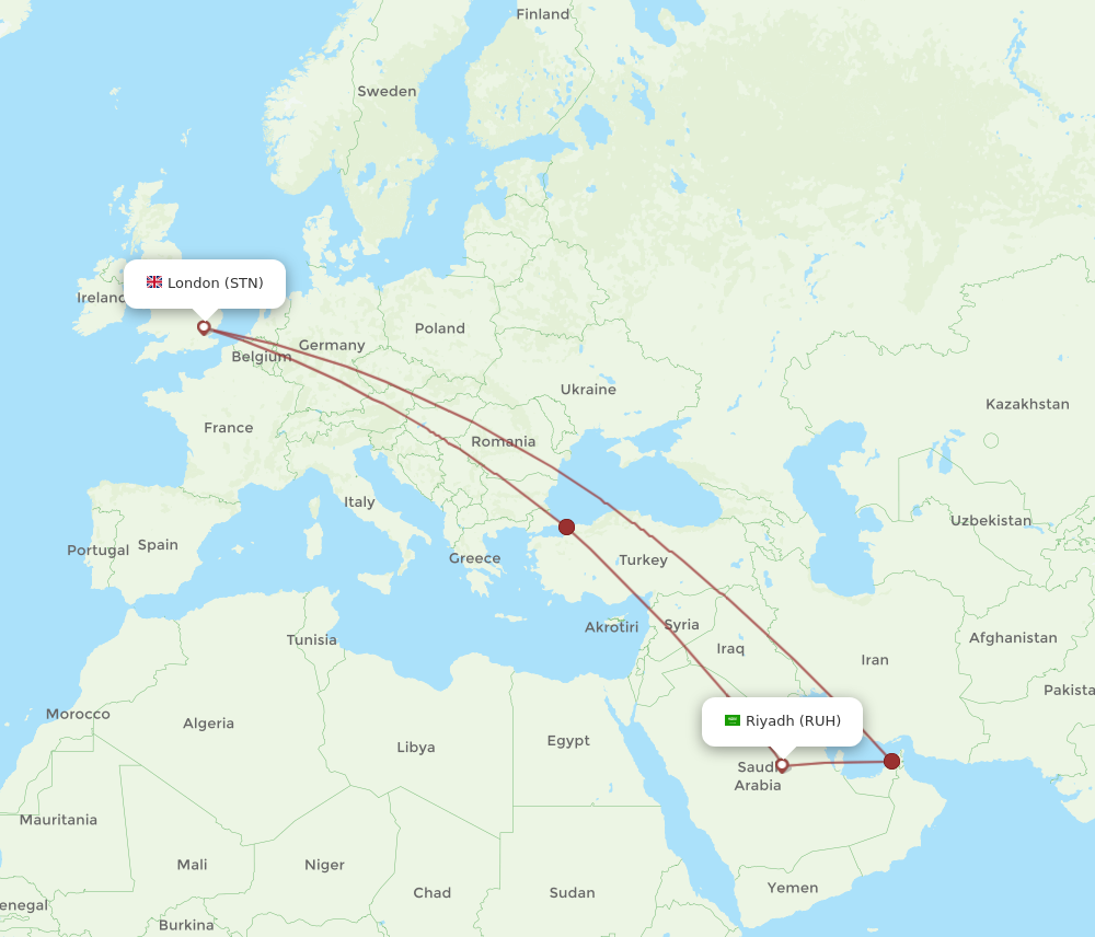 Flights from London to Riyadh STN to RUH Flight Routes