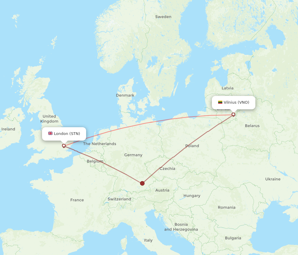 Flights from London to Vilnius STN to VNO Flight Routes