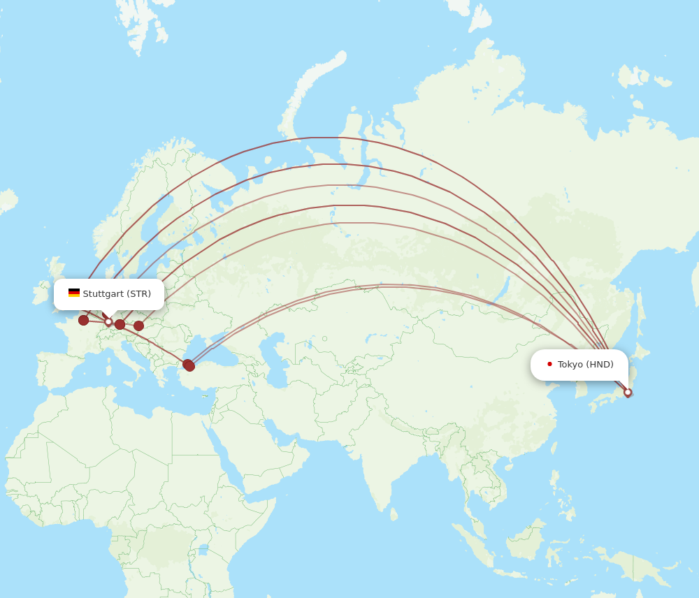 Flights From Stuttgart To Tokyo, STR To HND - Flight Routes