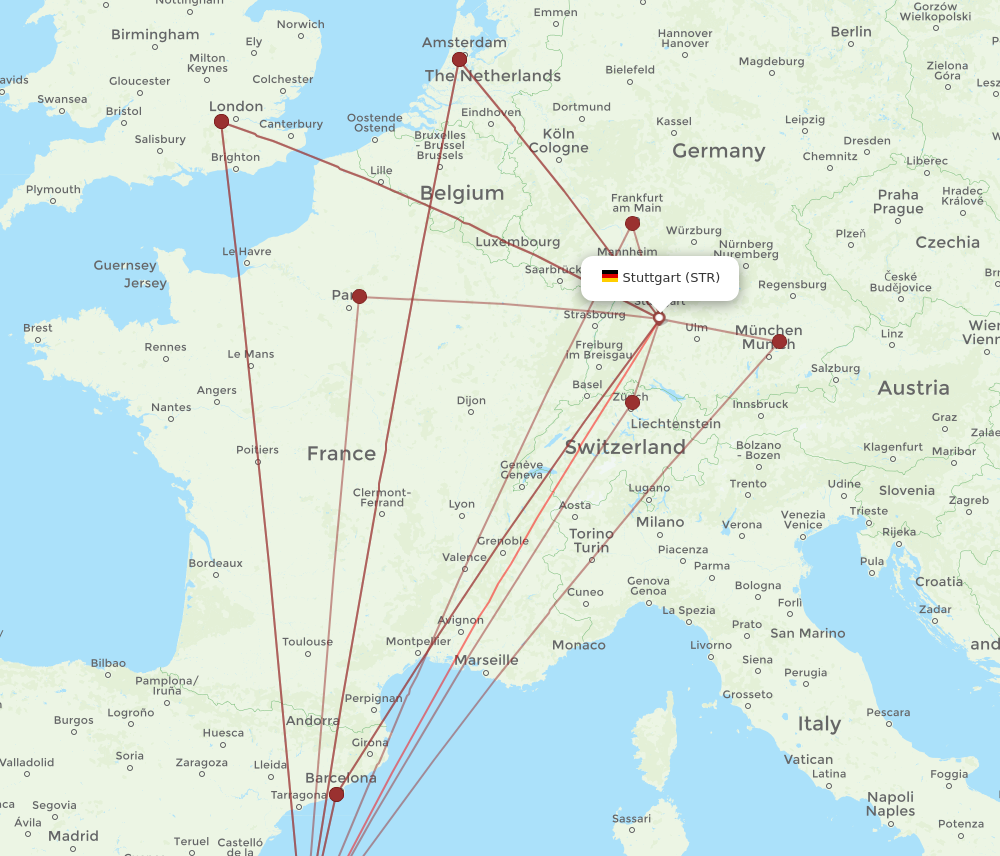 Flights from Stuttgart to Ibiza STR to IBZ Flight Routes