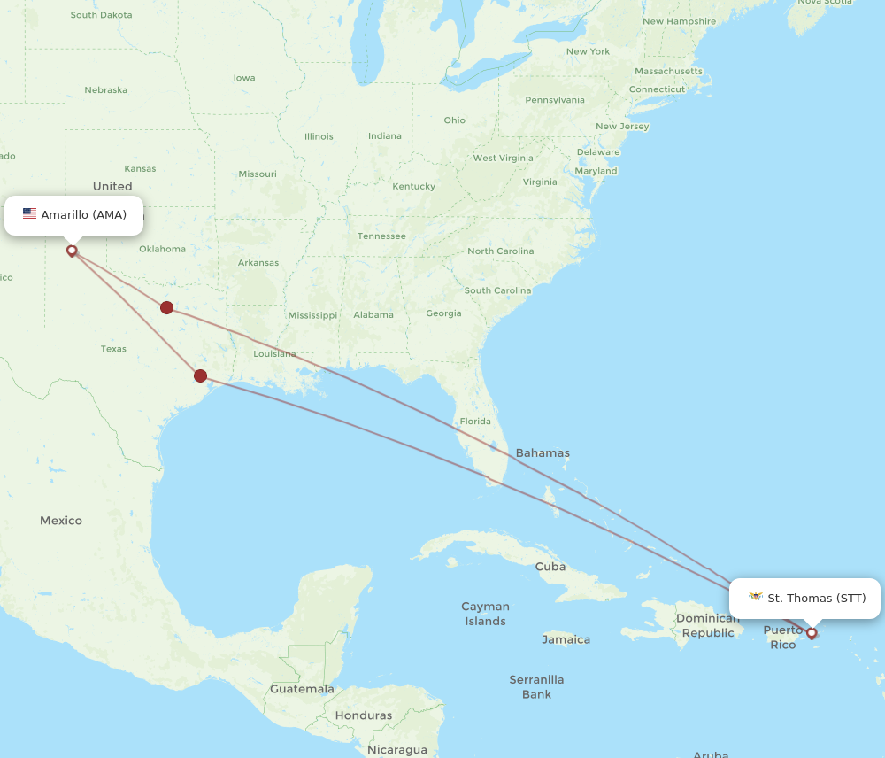 Flights from Saint Thomas to Amarillo, STT to AMA - Flight Routes