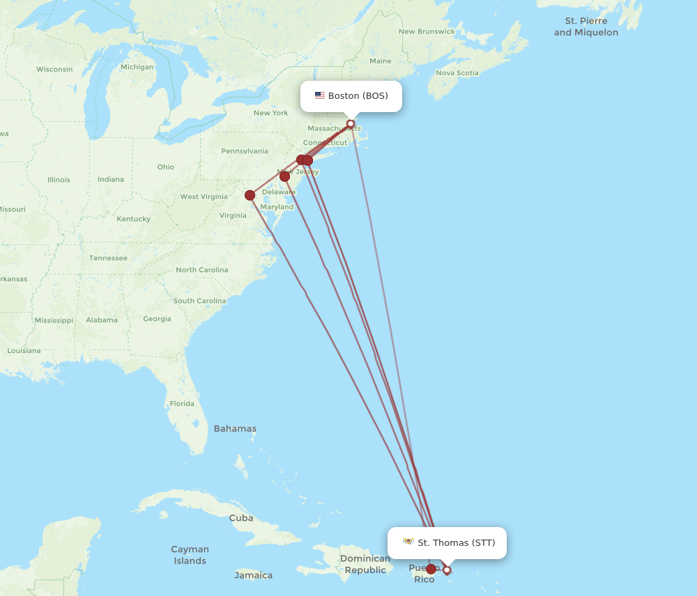 Flights from Saint Thomas to Boston STT to BOS Flight Routes