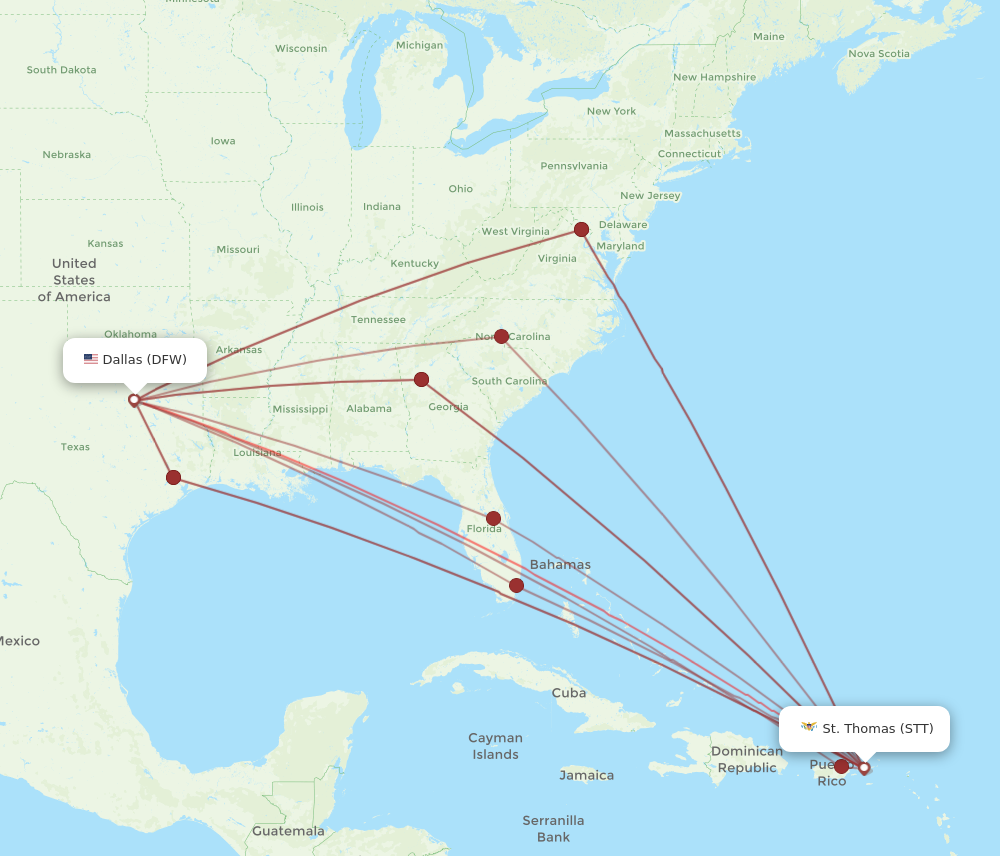 All Flight Routes From Saint Thomas To Dallas, Stt To Dfw - Flight Routes