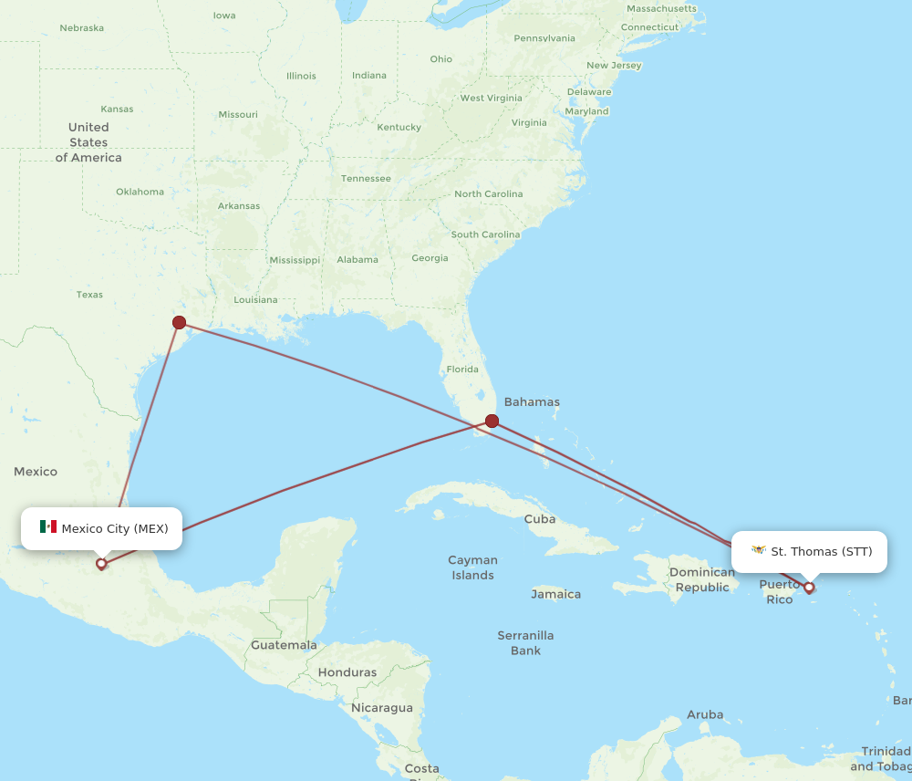 All flight routes from Saint Thomas to Mexico City, STT to MEX - Flight ...