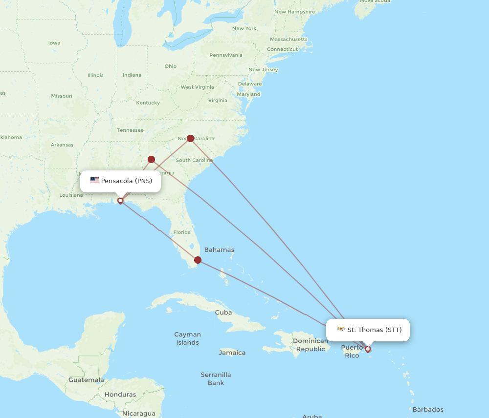 Flights from Saint Thomas to Pensacola STT to PNS Flight Routes