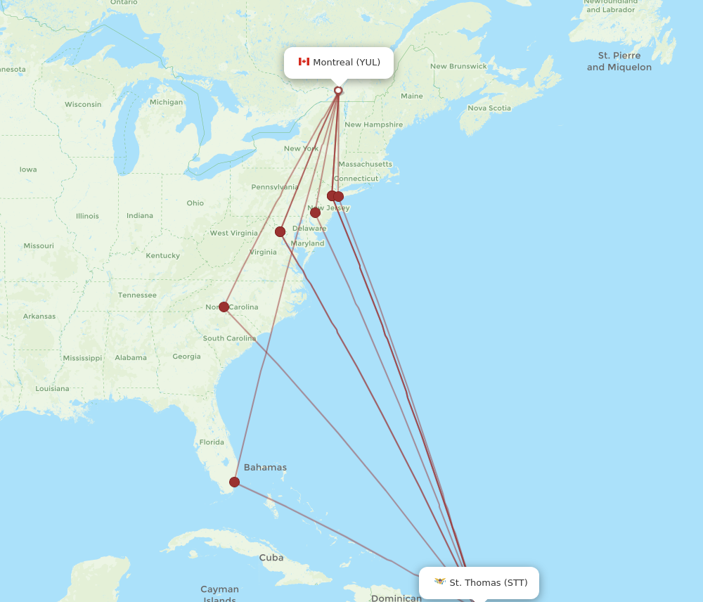 All flight routes from Montreal to Saint Thomas, YUL to STT - Flight Routes