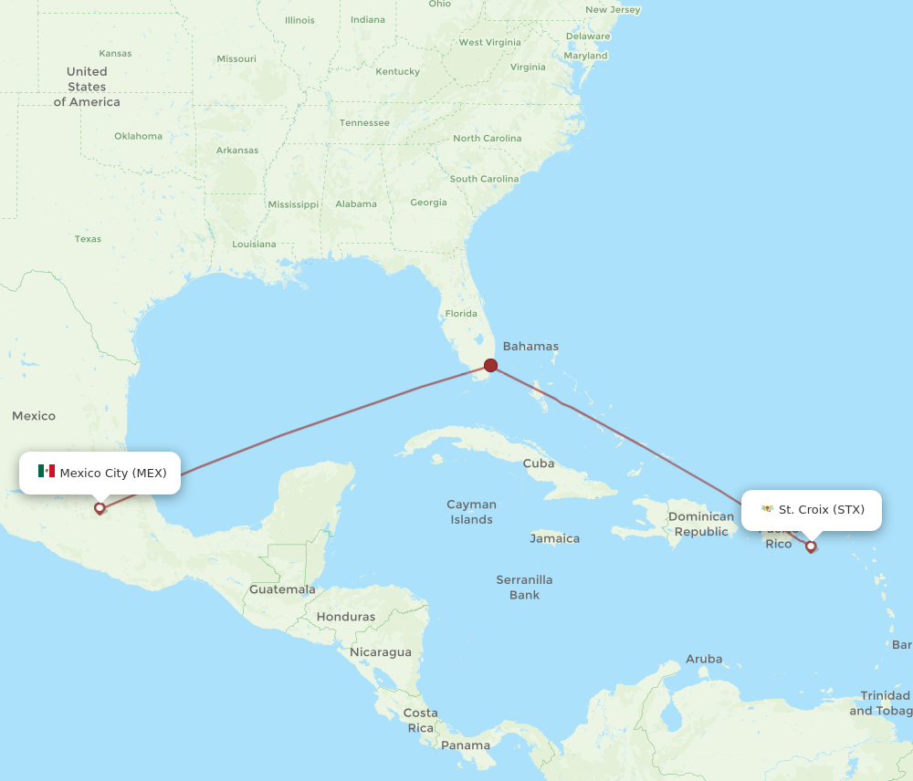 All flight routes from Saint Croix to Mexico City, STX to MEX - Flight ...