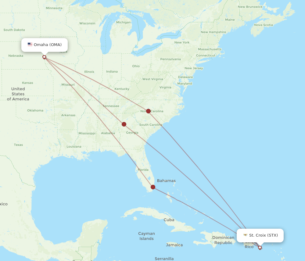 Flights from Saint Croix to Omaha, STX to OMA - Flight Routes