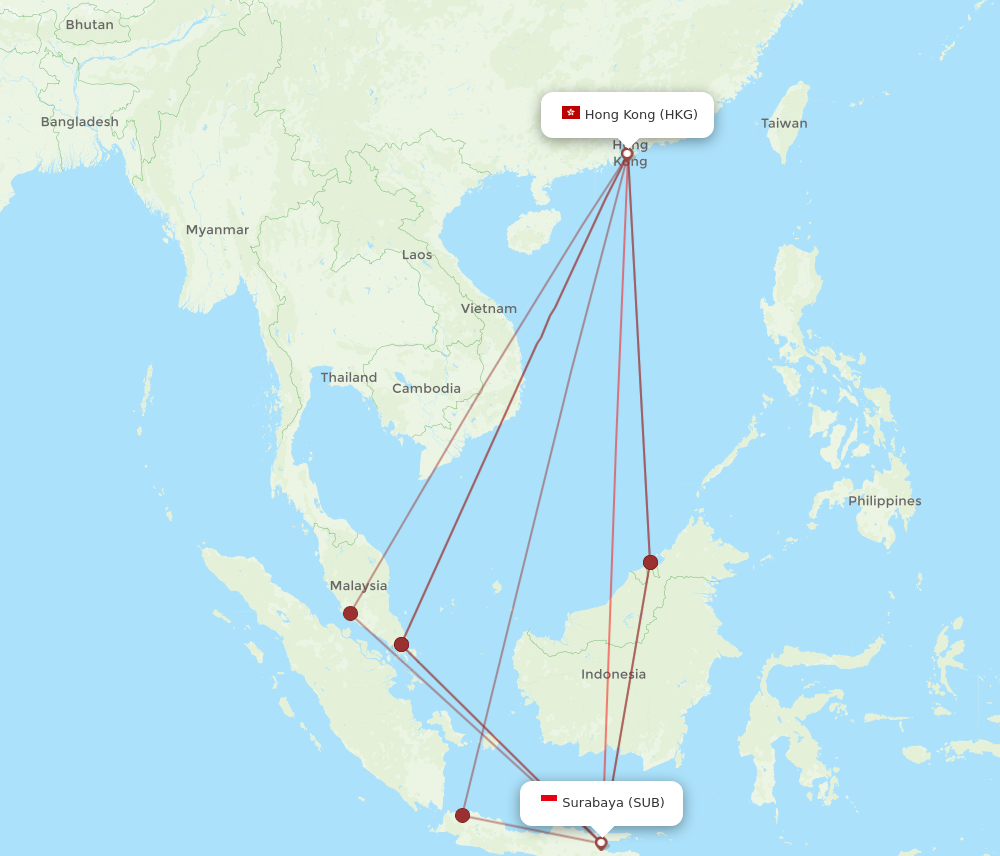 Flights from Surabaya to Hong Kong SUB to HKG Flight Routes