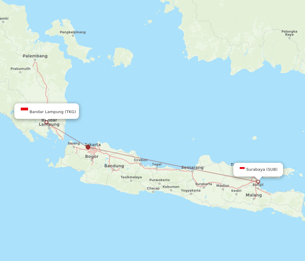 Flights from Surabaya to Bandar Lampung, SUB to TKG - Flight Routes