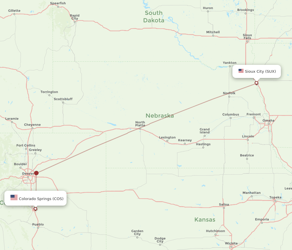 Flights from Sioux City to Colorado Springs SUX to COS Flight