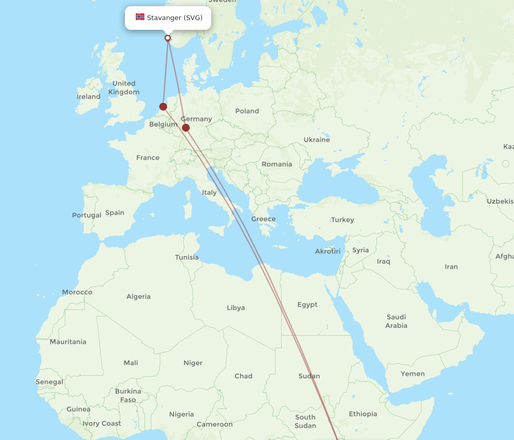 Flights from Stavanger to Nairobi, SVG to NBO Flight Routes