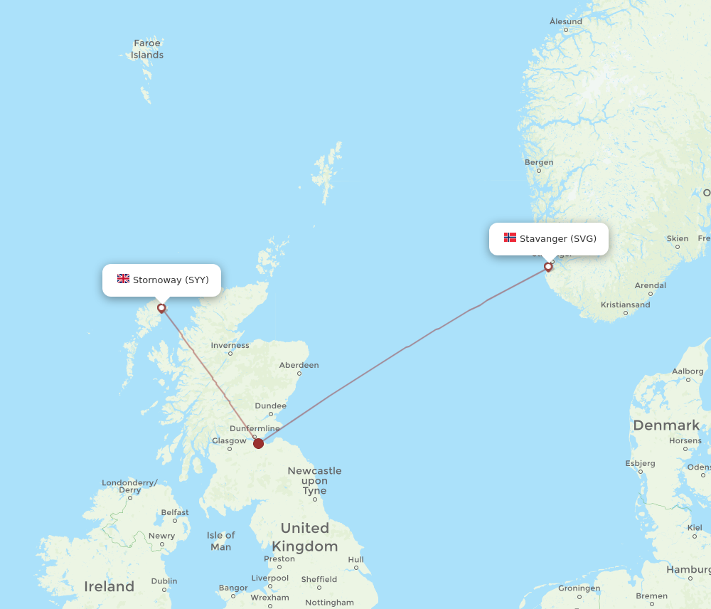 All flight routes from Stornoway, Outer Stat Hebrides to Stavanger, SYY ...