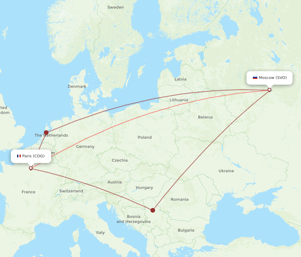 Flights from Moscow to Paris SVO to CDG Flight Routes