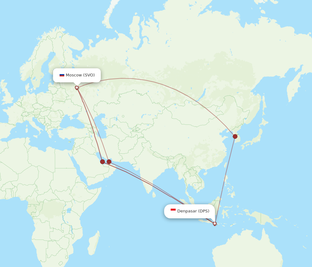 All Flight Routes From Moscow To Denpasar, SVO To DPS - Flight Routes