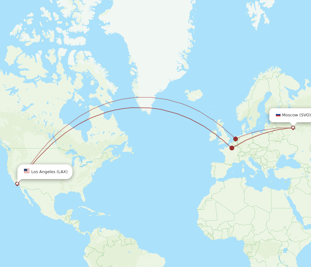 Flights from Moscow to Los Angeles SVO to LAX Flight Routes