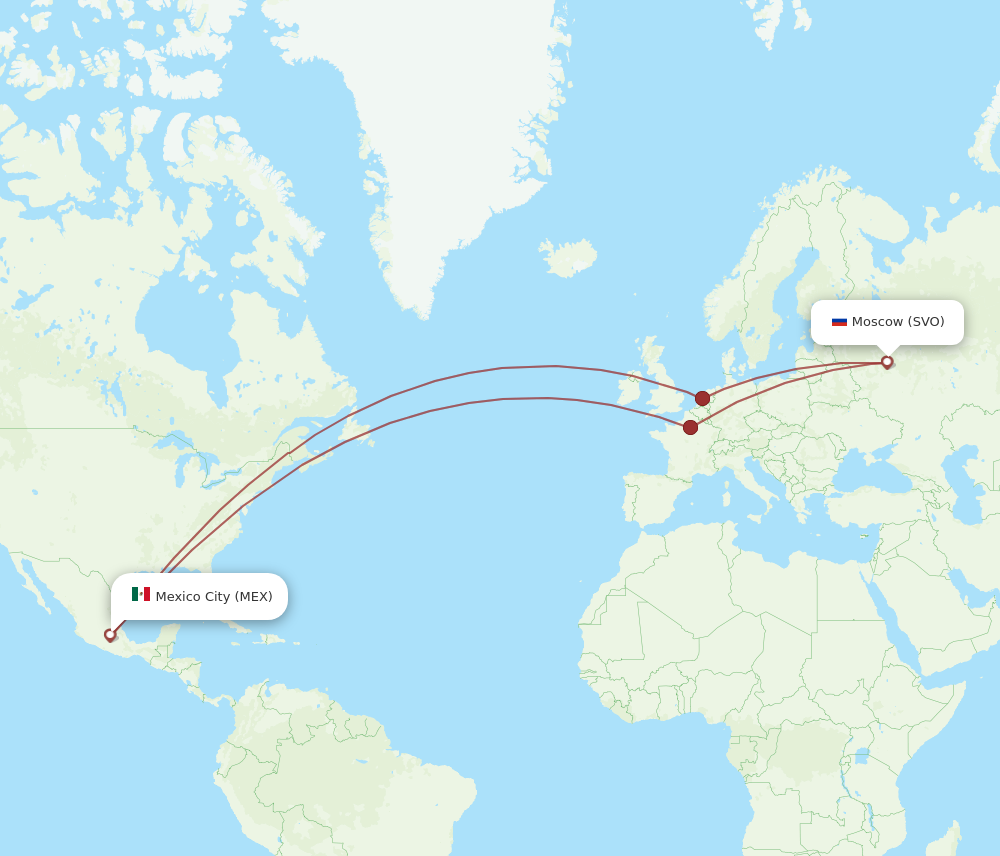 Flights from Moscow to Mexico City SVO to MEX Flight Routes