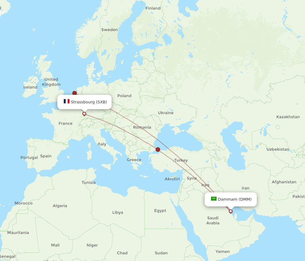 SXB to DMM flights and routes map