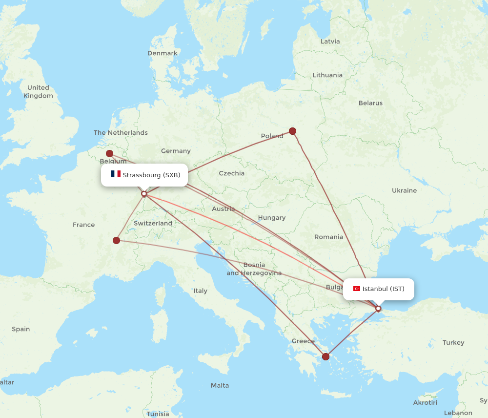 All Flight Routes From Strasbourg To Istanbul, SXB To IST - Flight Routes