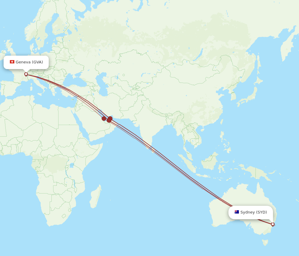 Flights from Sydney to Geneva SYD to GVA Flight Routes