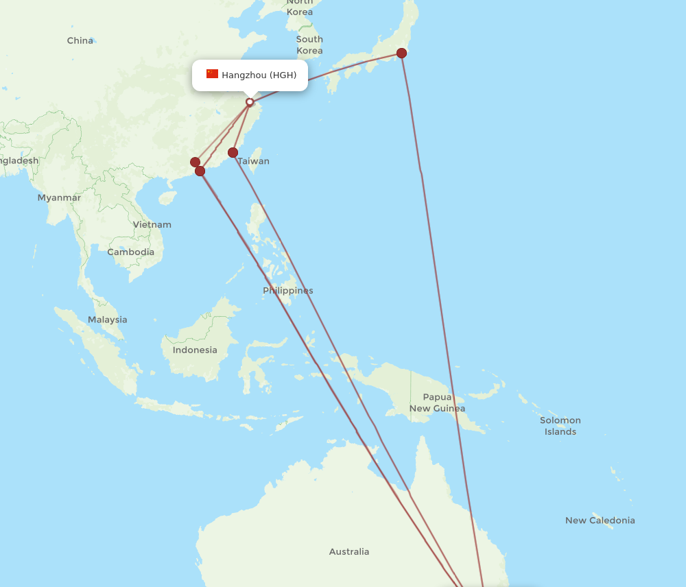 SYD to HGH flights and routes map