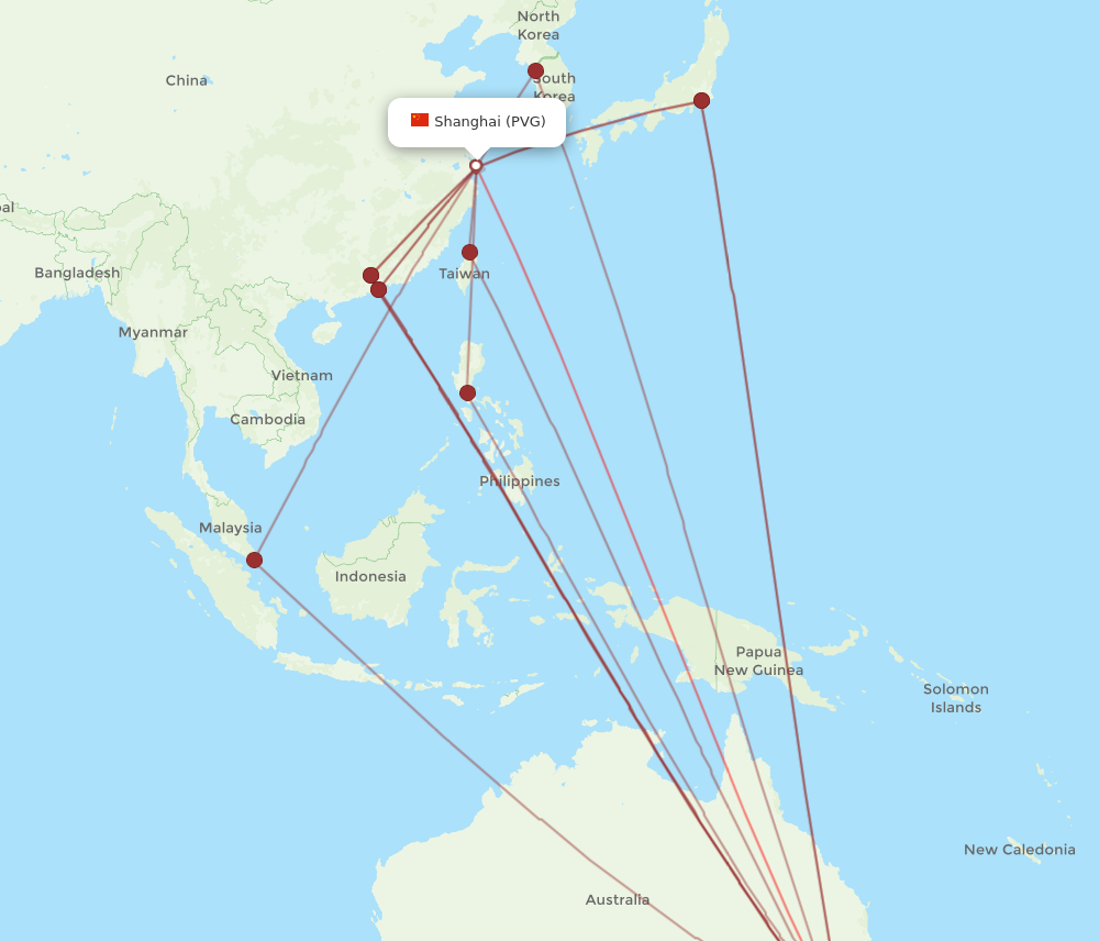 SYD to PVG flights and routes map