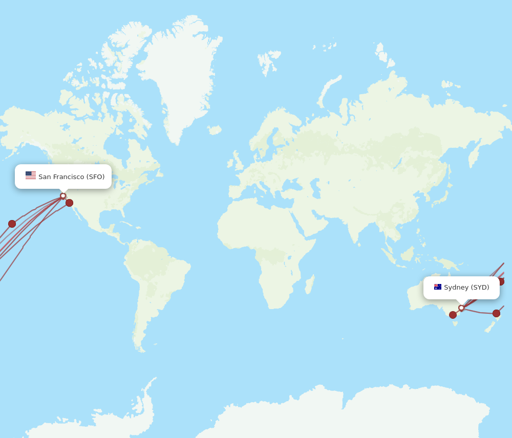 All flight routes from Sydney to San Francisco, SYD to SFO - Flight Routes