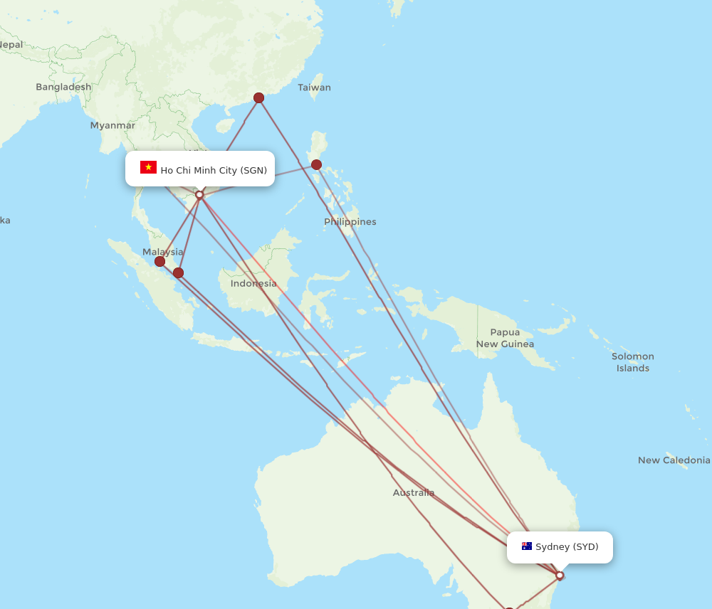 All flight routes from Sydney to Ho Chi Minh City, SYD to SGN - Flight ...