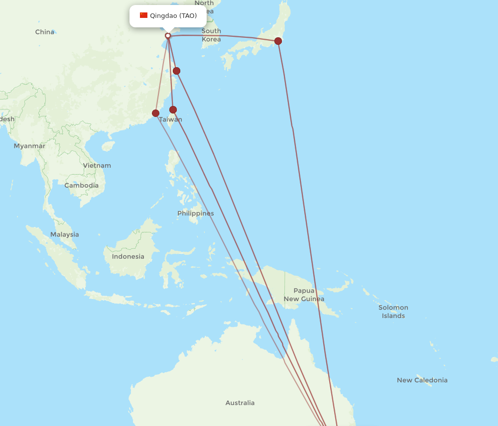 SYD to TAO flights and routes map