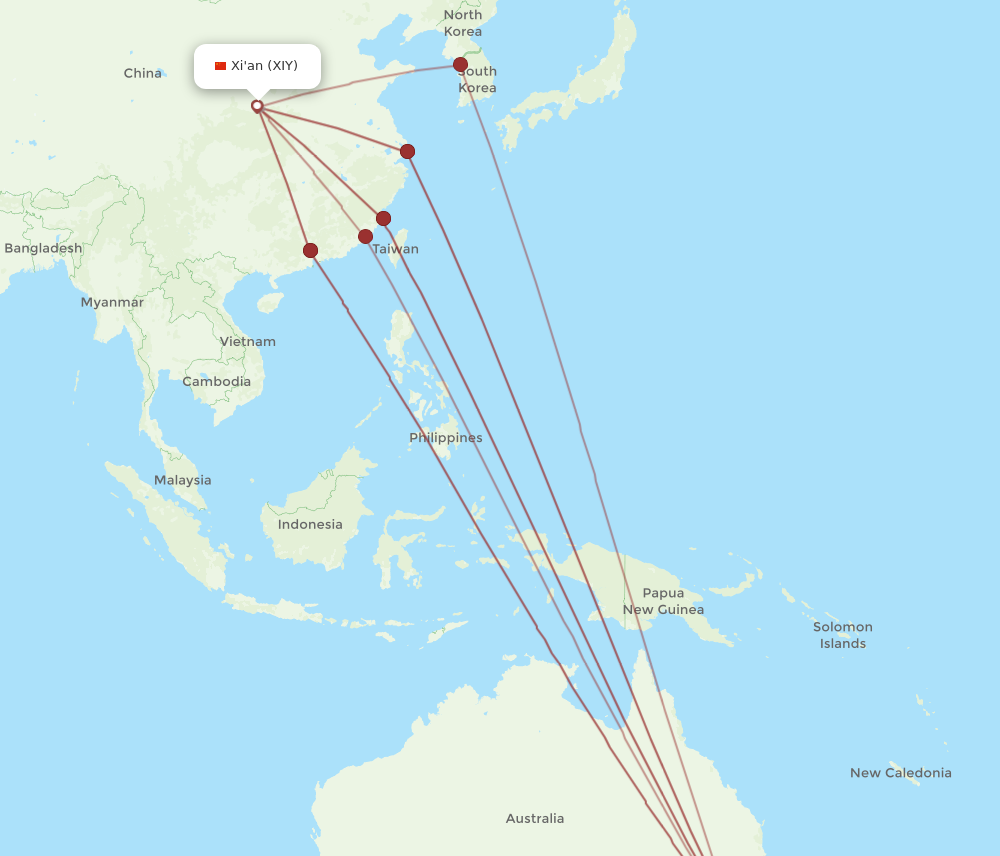 SYD to XIY flights and routes map
