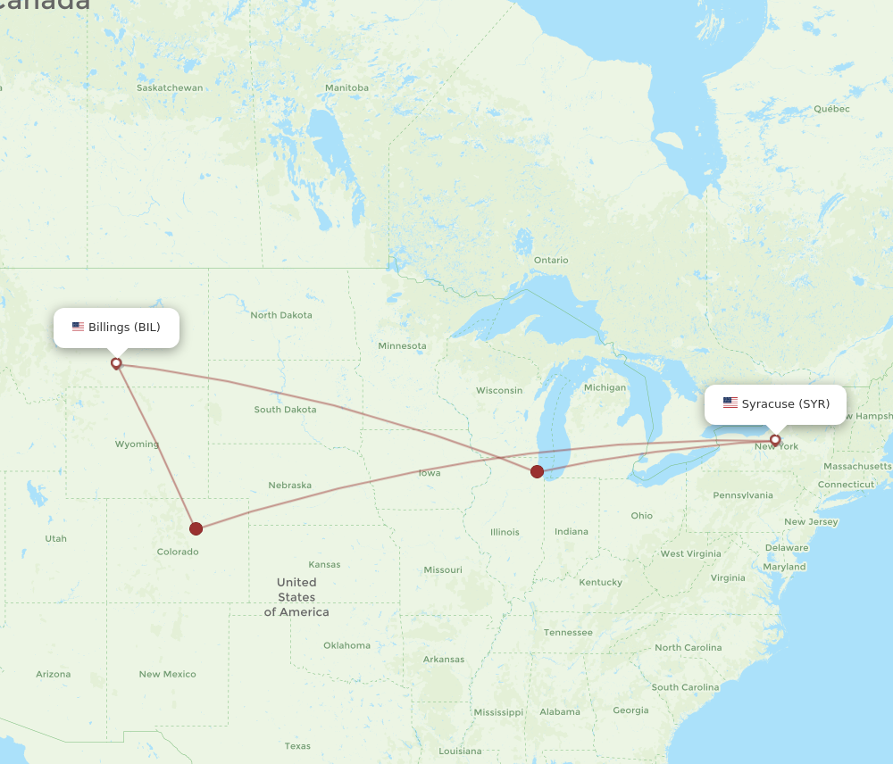 All Flight Routes From Syracuse To Billings, SYR To BIL - Flight Routes