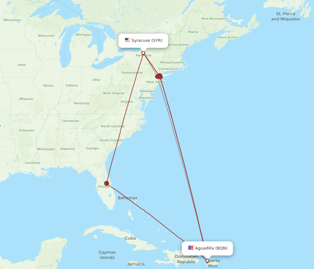 All flight routes from Syracuse to Aguadilla, SYR to BQN - Flight Routes