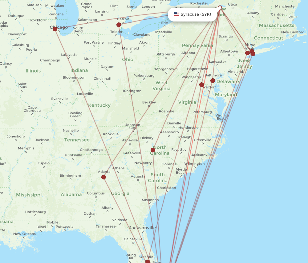 All Flight Routes From Syracuse To Fort Lauderdale, SYR To FLL - Flight ...