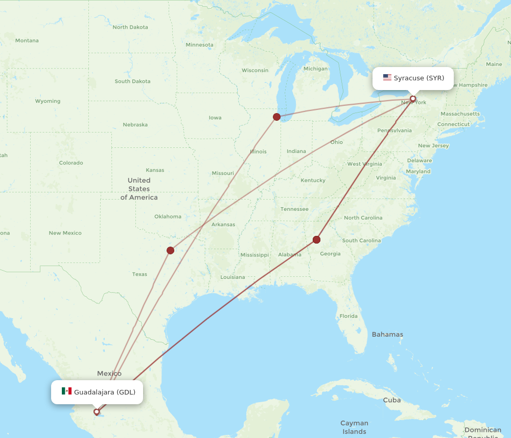 All Flight Routes From Syracuse To Guadalajara, SYR To GDL - Flight Routes