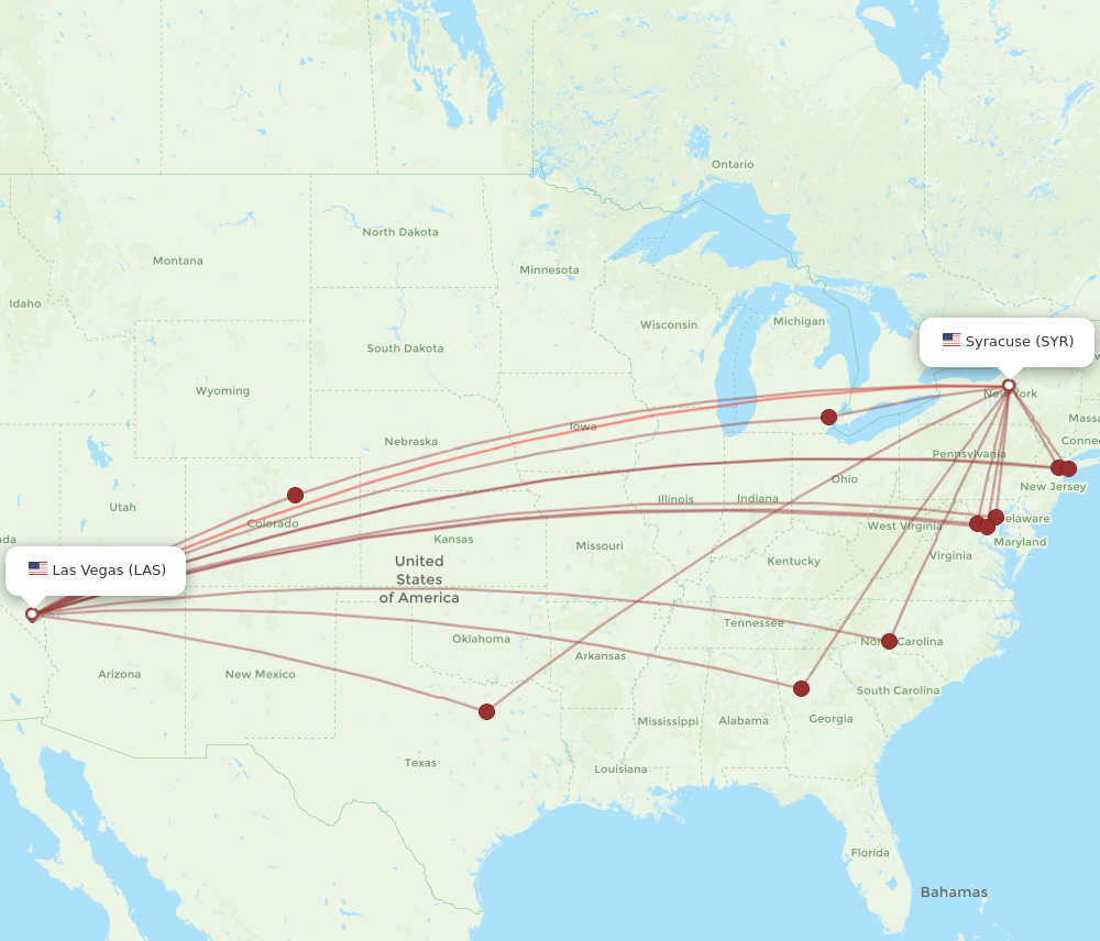 All flight routes from Syracuse to Las Vegas, SYR to LAS - Flight Routes