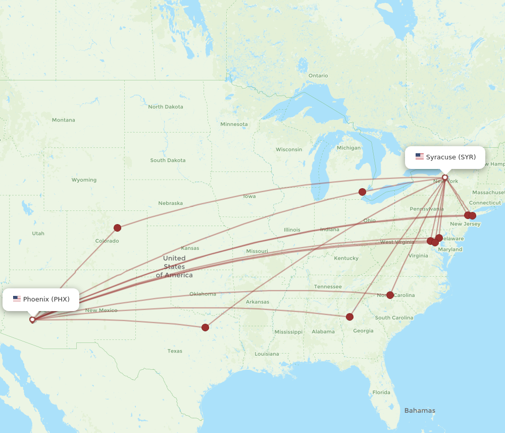 All Flight Routes From Syracuse To Phoenix, SYR To PHX - Flight Routes