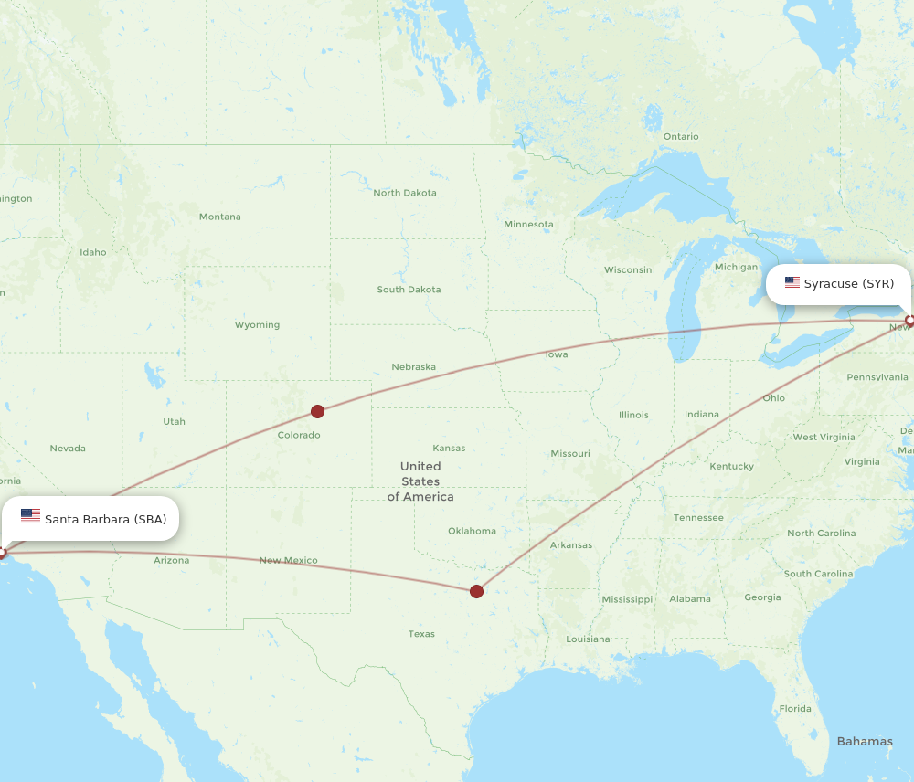 All Flight Routes From Syracuse To Santa Barbara, SYR To SBA - Flight ...