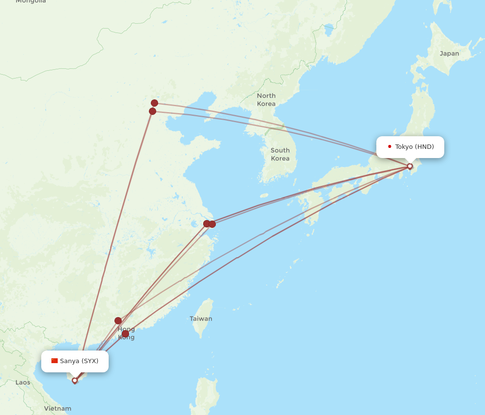 Flights from Sanya to Tokyo SYX to HND Flight Routes